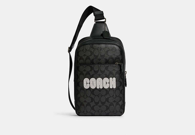 COACH®,WESTWAY PACK IN COLORBLOCK SIGNATURE CANVAS WITH COACH PATCH,Signature Coated Canvas,Medium,Black Antique Nickel/Charcoal/Amazon Green,Front View
