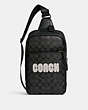 COACH®,WESTWAY PACK IN COLORBLOCK SIGNATURE CANVAS WITH COACH PATCH,Signature Coated Canvas,Medium,Black Antique Nickel/Charcoal/Amazon Green,Front View
