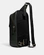 COACH®,WESTWAY PACK IN COLORBLOCK SIGNATURE CANVAS WITH COACH PATCH,Signature Coated Canvas,Medium,Black Antique Nickel/Charcoal/Amazon Green,Angle View