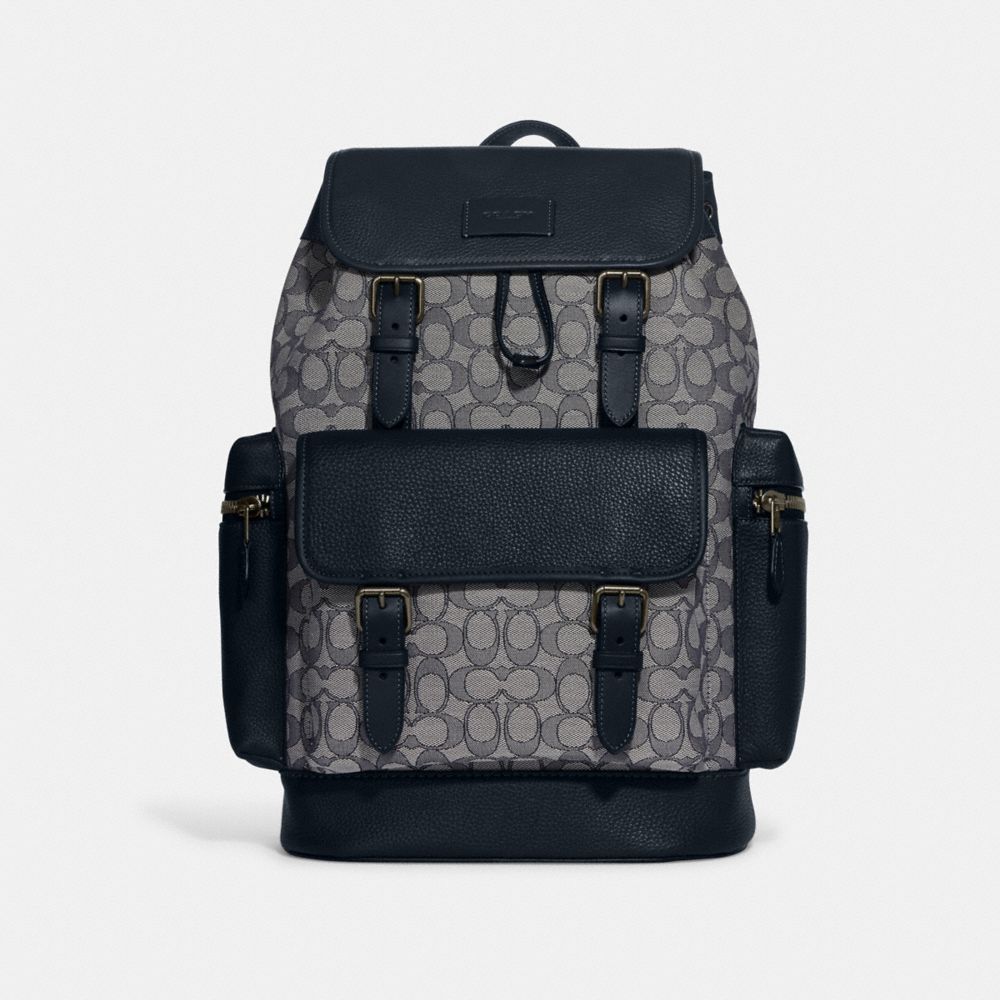 COACH®,SPRINT BACKPACK IN SIGNATURE JACQUARD,Signature Canvas,X-Large,Everyday,Black Antique Nickel/Navy/Midnight,Front View