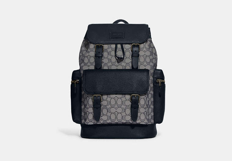 COACH®,SPRINT BACKPACK IN SIGNATURE JACQUARD,Refined Pebble Leather,X-Large,Everyday,Black Antique Nickel/Navy/Midnight,Front View
