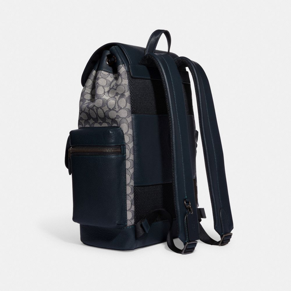 COACH®,SPRINT BACKPACK IN SIGNATURE JACQUARD,Signature Canvas,X-Large,Everyday,Black Antique Nickel/Navy/Midnight,Angle View