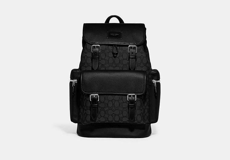 COACH®,SPRINT BACKPACK IN SIGNATURE JACQUARD,Refined Pebble Leather,Everyday,Silver/Charcoal/Black,Front View image number 0
