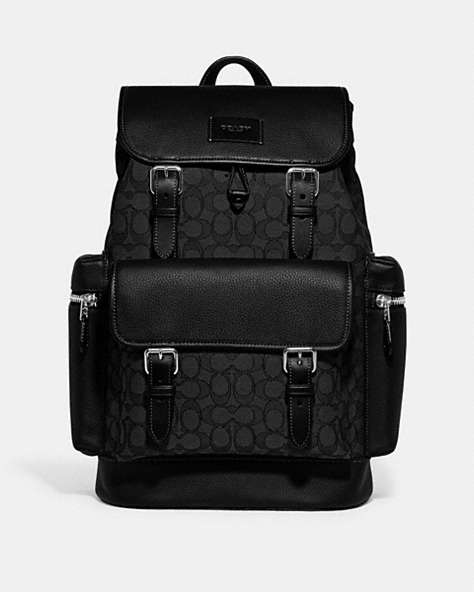 COACH®,SPRINT BACKPACK IN SIGNATURE JACQUARD,Refined Pebble Leather,X-Large,Everyday,Silver/Charcoal/Black,Front View