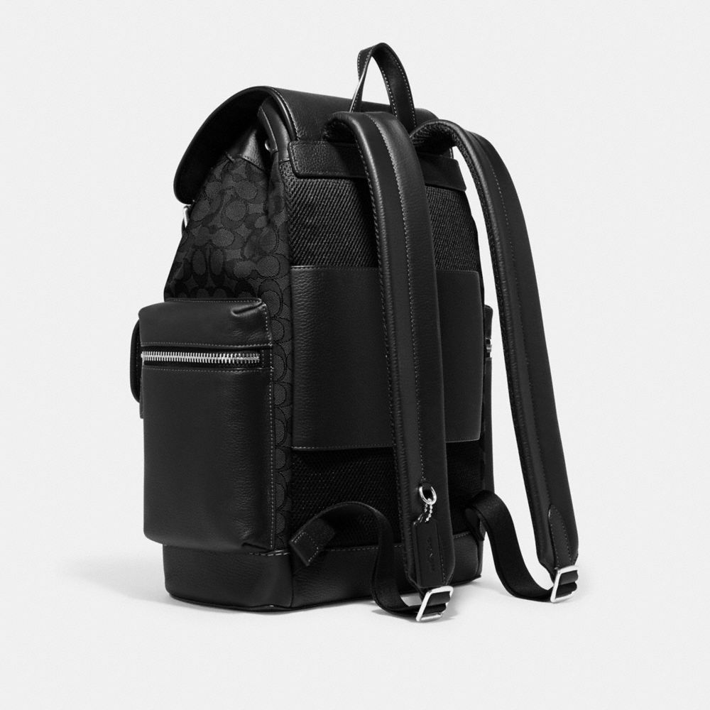 COACH®,SPRINT BACKPACK IN SIGNATURE JACQUARD,Signature Canvas,X-Large,Everyday,Silver/Charcoal/Black,Angle View