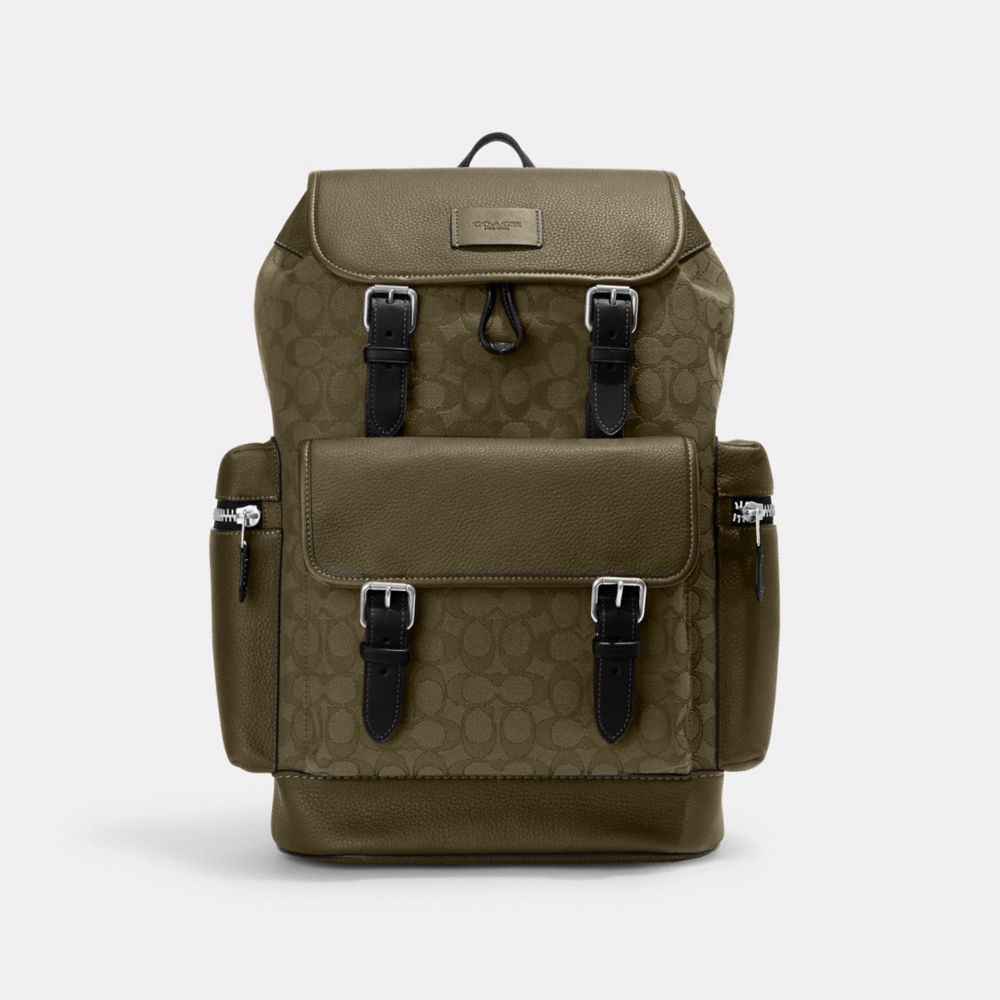 COACH®,SPRINT BACKPACK IN SIGNATURE JACQUARD,Signature Canvas,X-Large,Everyday,Silver/Olive Drab/Utility Green,Front View