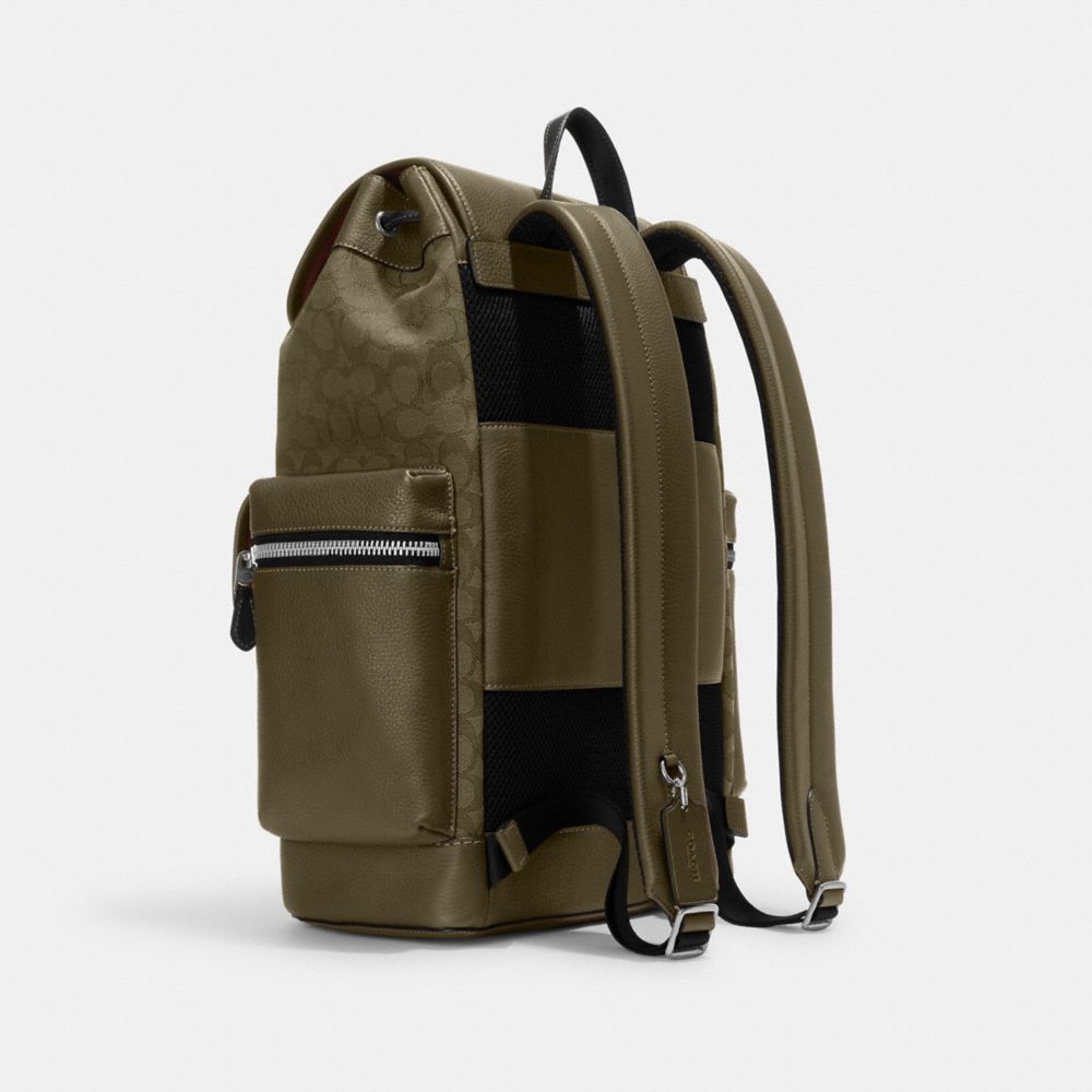 COACH®,SPRINT BACKPACK IN SIGNATURE JACQUARD,Signature Canvas,X-Large,Everyday,Silver/Olive Drab/Utility Green,Angle View