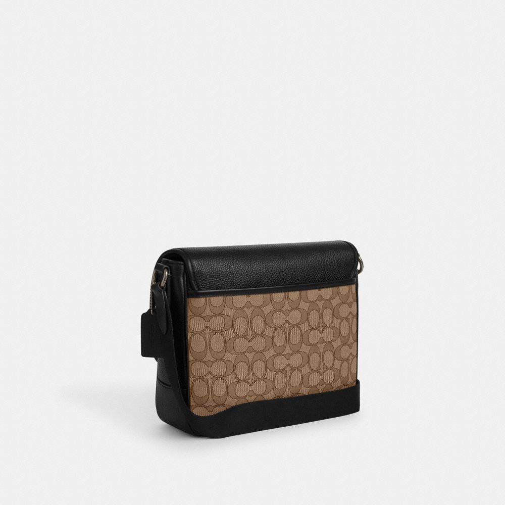 COACH®,Sprint Map Bag 25 In Signature Jacquard,Cotton Blend,Recycled Polyester,Calfskin Leather,Leather,Crossbody,Logo,Col...,,Angle View