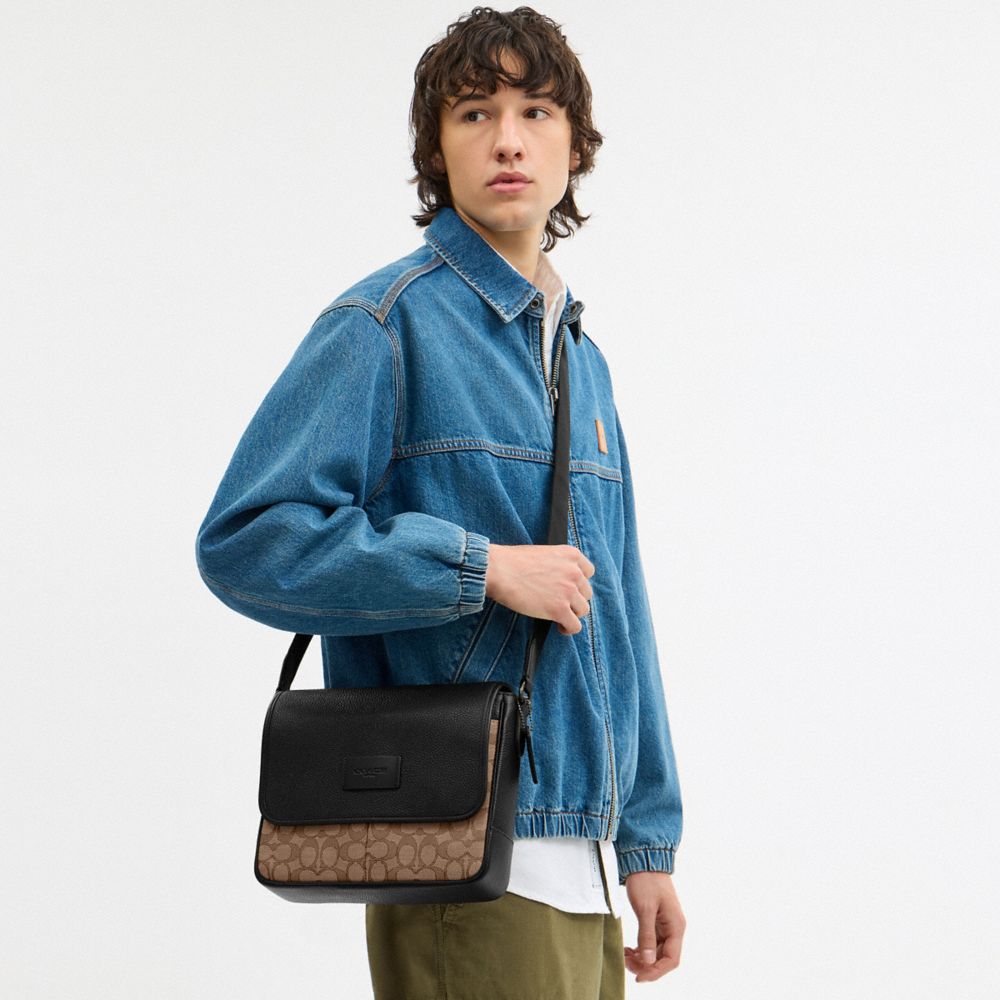 COACH®,Sprint Map Bag 25 In Signature Jacquard,Cotton Blend,Recycled Polyester,Calfskin Leather,Leather,Crossbody,Logo,Col...,,Detail View