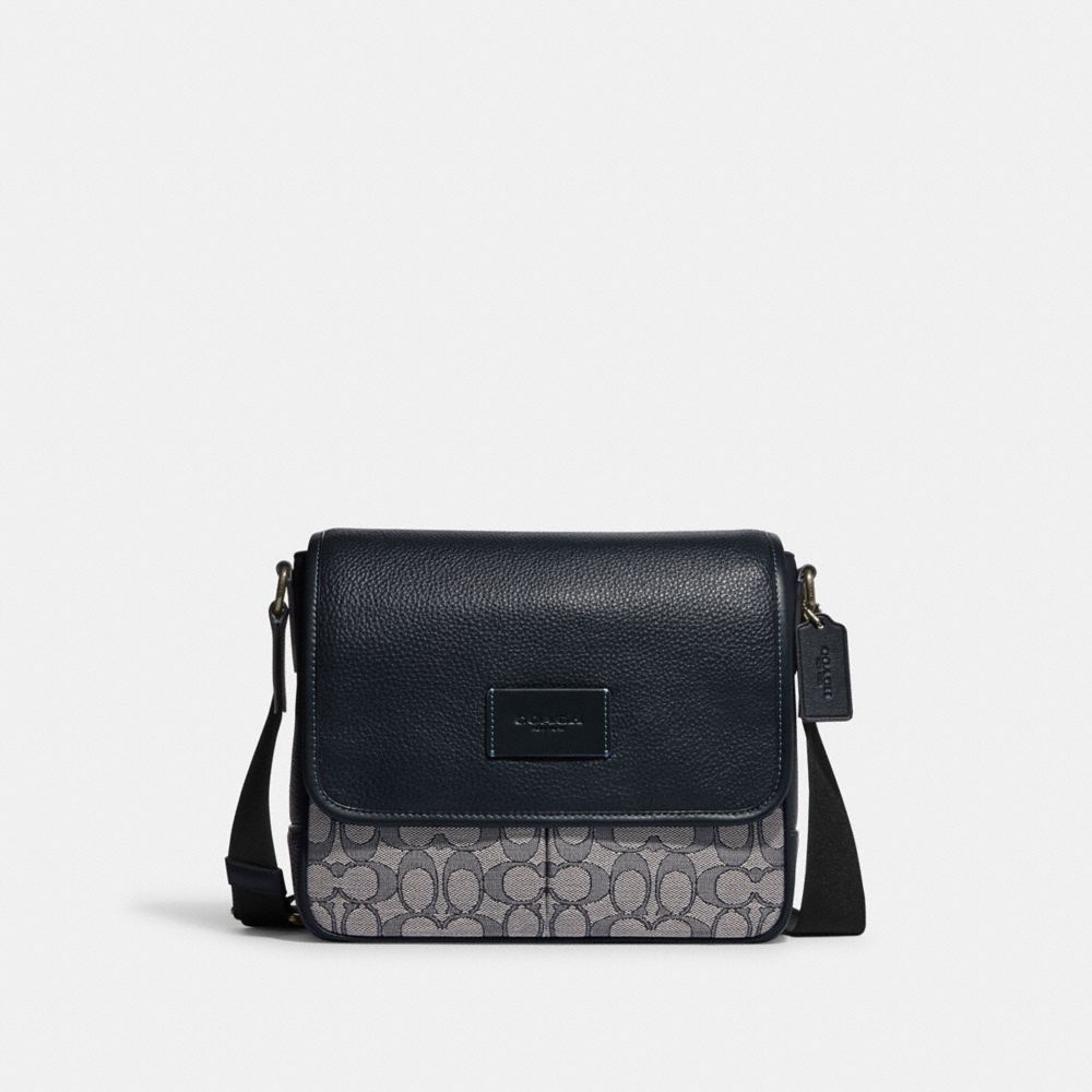 COACH®,SPRINT MAP BAG 25 IN SIGNATURE JACQUARD,Medium,Everyday,Black Antique Nickel/Navy/Midnight,Front View