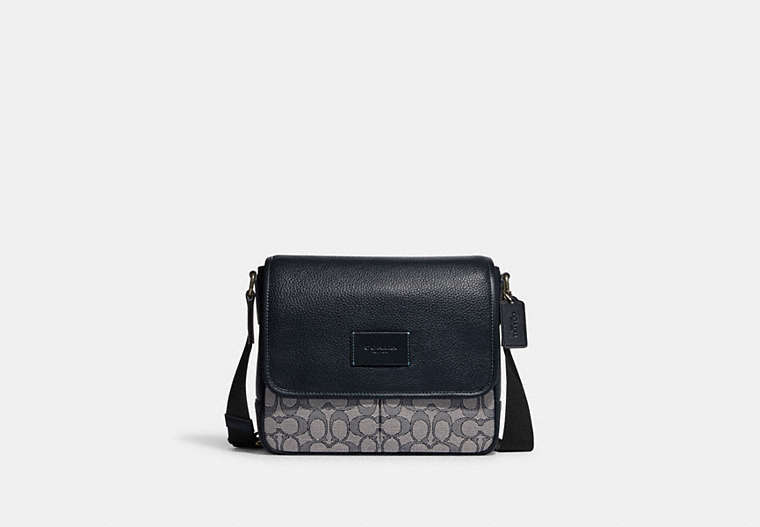 COACH®,SPRINT MAP BAG 25 IN SIGNATURE JACQUARD,mixedmaterial,Medium,Everyday,Black Antique Nickel/Navy/Midnight,Front View