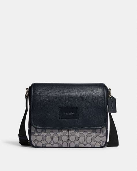 COACH®,SPRINT MAP BAG 25 IN SIGNATURE JACQUARD,mixedmaterial,Medium,Everyday,Black Antique Nickel/Navy/Midnight,Front View