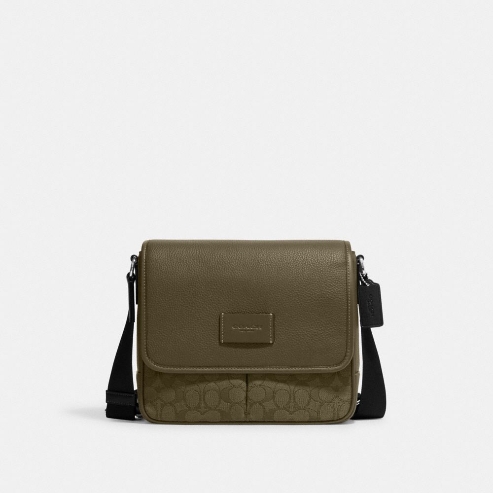 COACH®,SPRINT MAP BAG 25 IN SIGNATURE JACQUARD,Signature Canvas,Medium,Everyday,Silver/Olive Drab/Utility Green,Front View