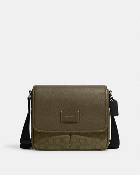 COACH®,SPRINT MAP BAG 25 IN SIGNATURE JACQUARD,Medium,Everyday,Silver/Olive Drab/Utility Green,Front View