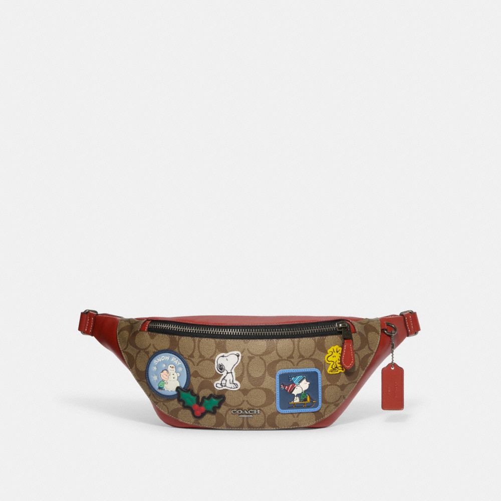 Gunmetal Khaki Multi Coach X Peanuts Warren Belt Bag In Signature Canvas With Patches