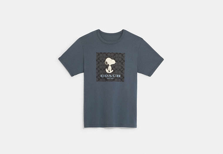 COACH®,COACH X PEANUTS SIGNATURE SNOOPY T-SHIRT,cotton,Navy,Front View image number 0
