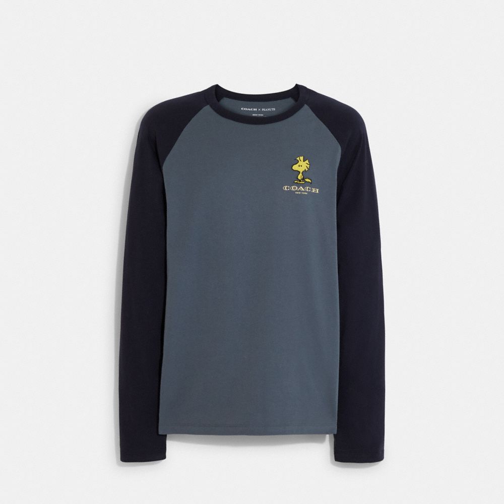 COACH®,COACH X PEANUTS RAGLAN LONG SLEEVE SHIRT,Navy,Front View