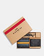 COACH®,BOXED 3-IN-1 WALLET GIFT SET IN SIGNATURE CANVAS WITH VARSITY STRIPE,Signature Coated Canvas,Mini,Gunmetal/Charcoal/Denim Multi,Front View