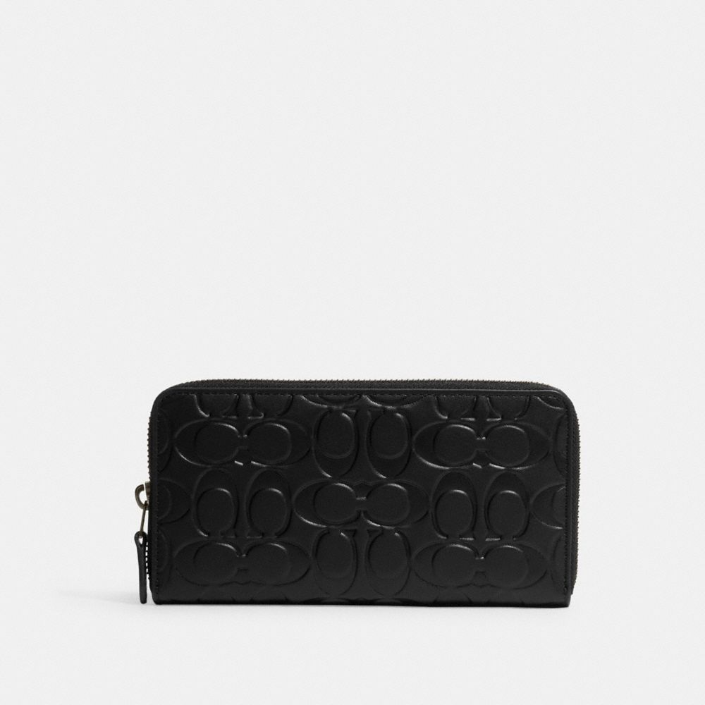 COACH®,ACCORDION WALLET IN SIGNATURE LEATHER,Smooth Leather,Mini,Gunmetal/Black,Front View