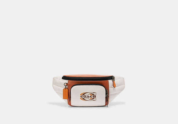 COACH®,TRACK BELT BAG WITH QUILTING AND COACH STAMP,Medium,Black Antique Nickel/Chalk/Sunset Multi,Front View