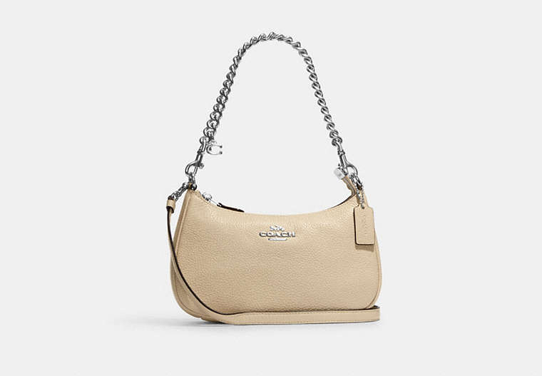 COACH®,TERI SHOULDER BAG,Pebbled Leather,Medium,Silver/Ivory,Front View