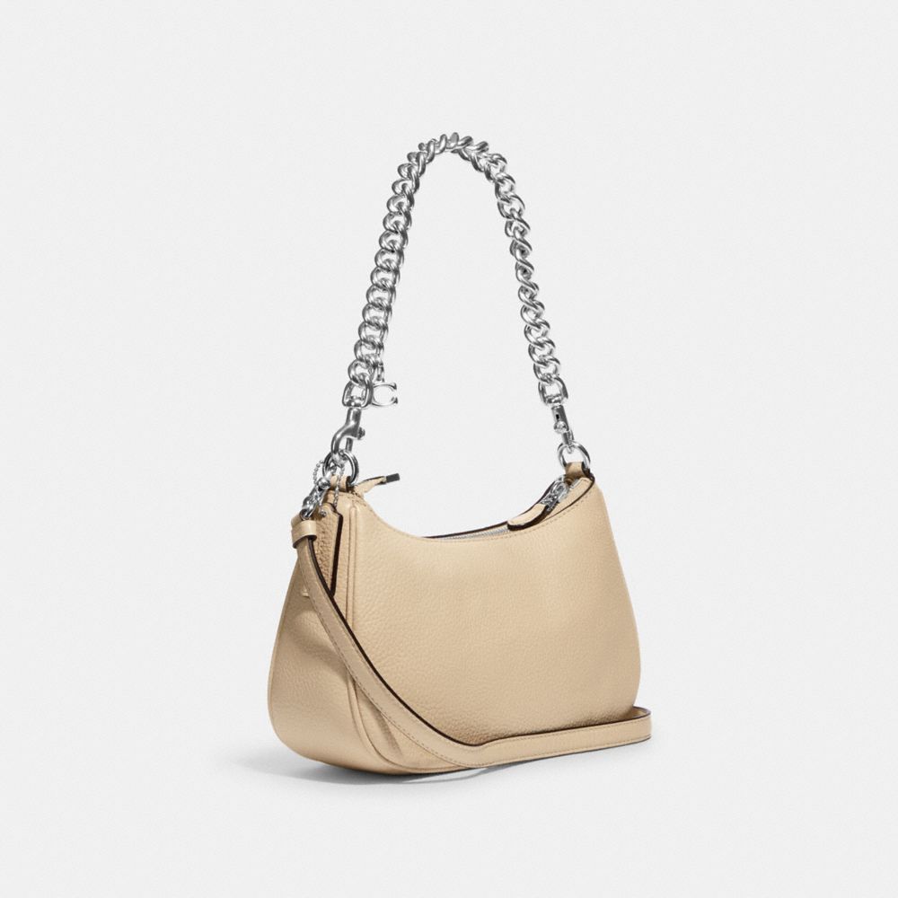 COACH®,PORTÉ-ÉPAULE TERI,Cuir de galets,Argent/Ivoire,Angle View