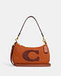 COACH®,TERI SHOULDER BAG WITH COACH MOTIF,Shearling,Medium,Gold/Ginger,Front View