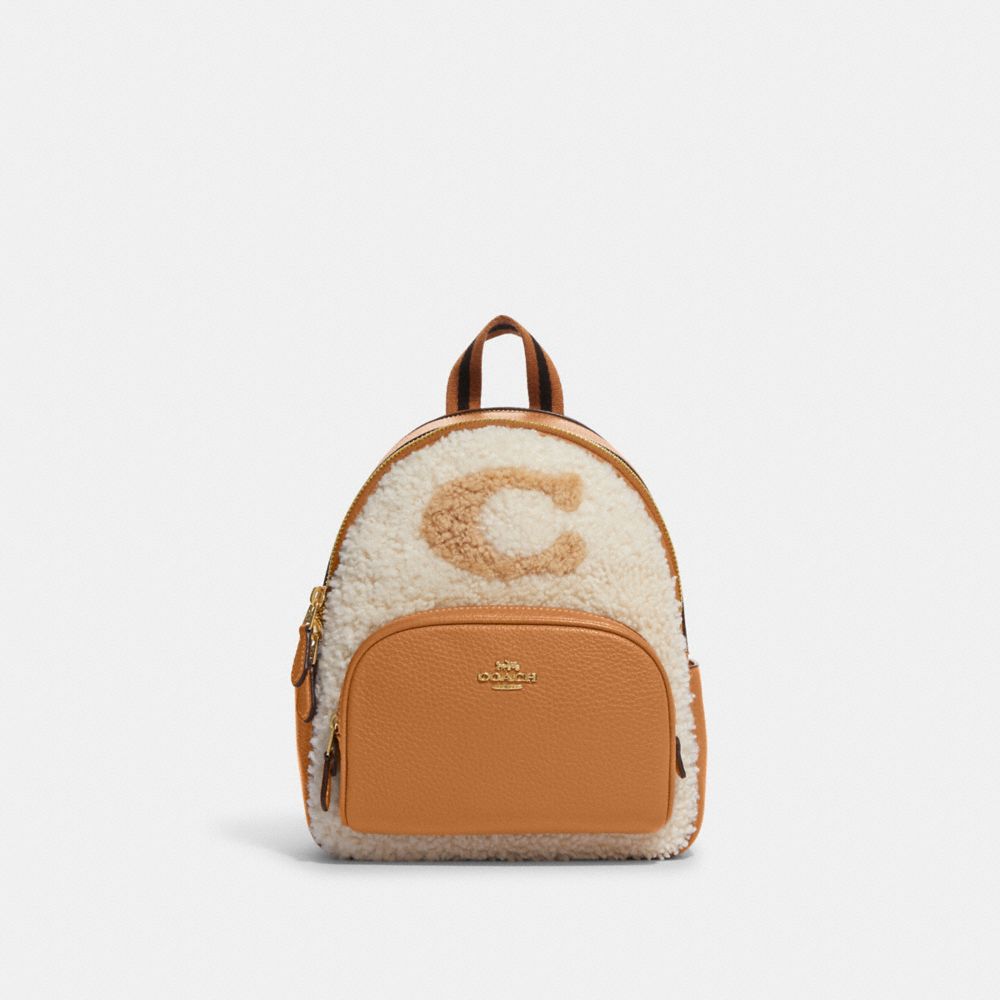 COACH コーチ  mini court backpack with coach motif リュック・デイパック CE559   シアリング×レザー ブラウン系 ゴールド金具  バックパック ミニリュック 【本物保証】状態コンディション外側