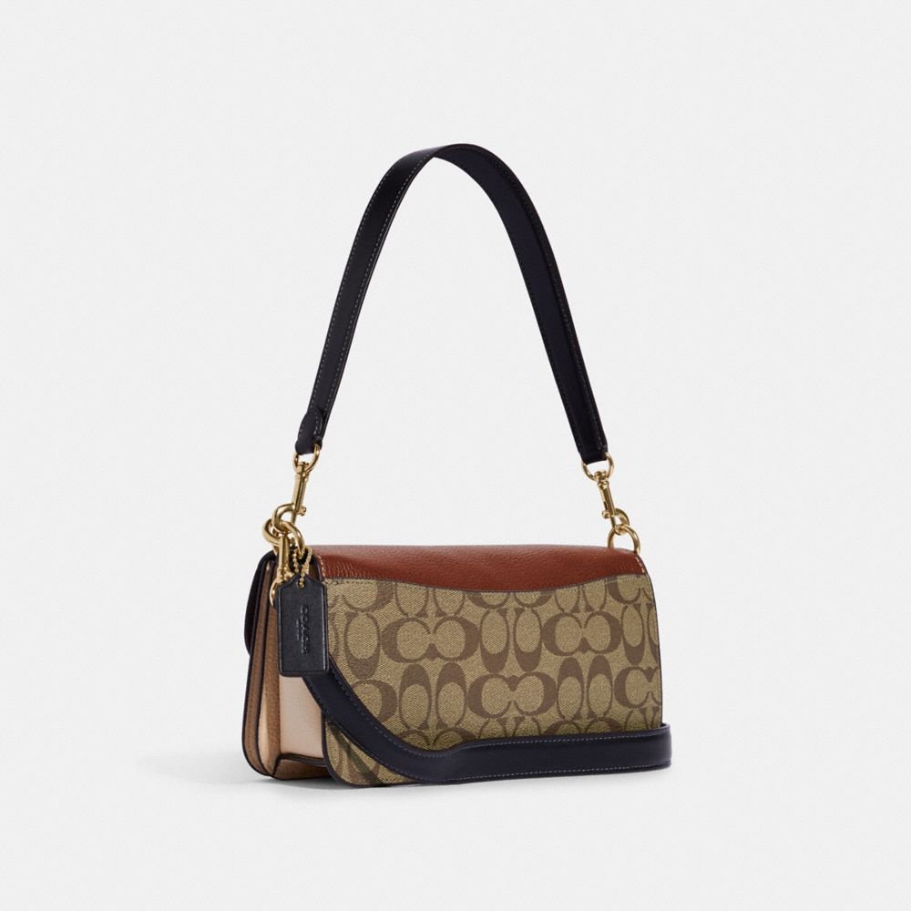 COACH®,MORGAN SHOULDER BAG IN COLORBLOCK SIGNATURE CANVAS,Medium,Anniversary,Gold/Khaki Multi,Angle View