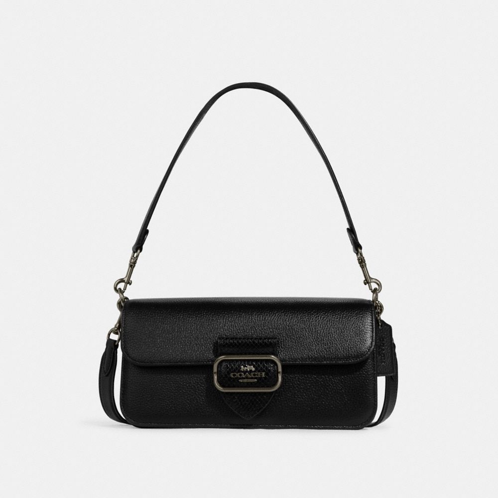 COACH®,MORGAN SHOULDER BAG,Medium,Gunmetal/Black Multi,Front View