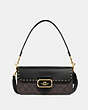 COACH®,MORGAN SHOULDER BAG IN COLORBLOCK SIGNATURE CANVAS WITH RIVETS,Small,Gold/Brown Black Multi,Front View