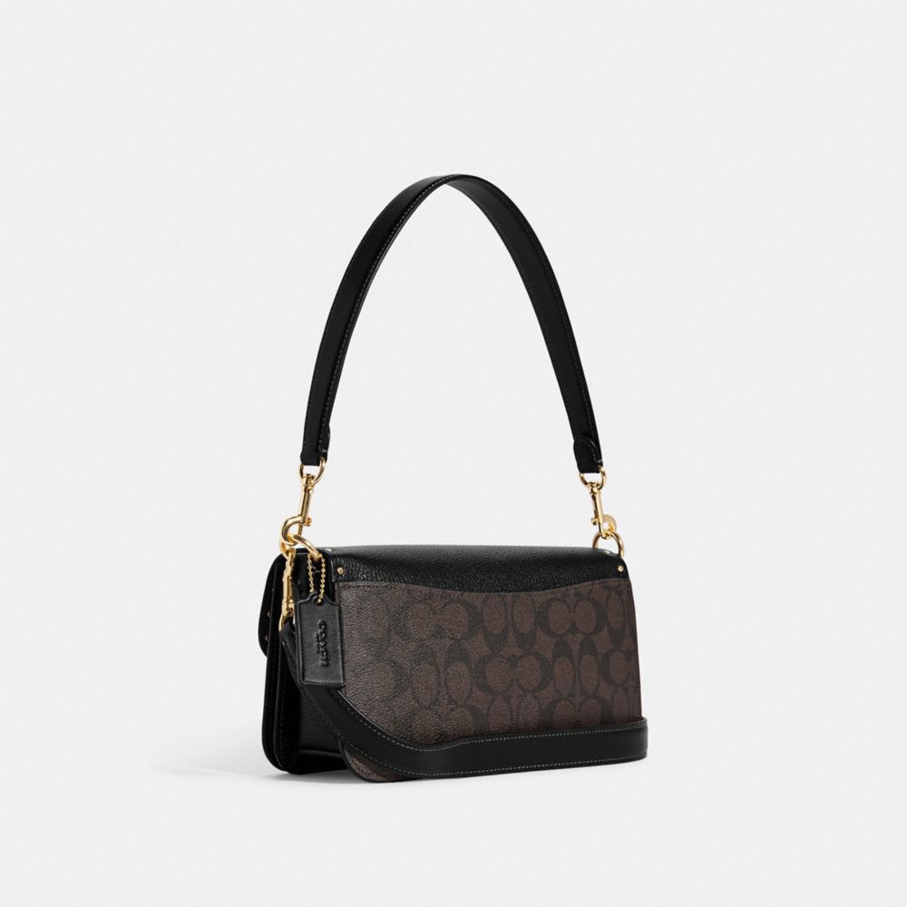 COACH®,SAC ÉPAULE MORGAN CLOUTÉ EN TOILE EXCLUSIVE COLOR-BLOCK,Or/Brun Noir Multi,Angle View