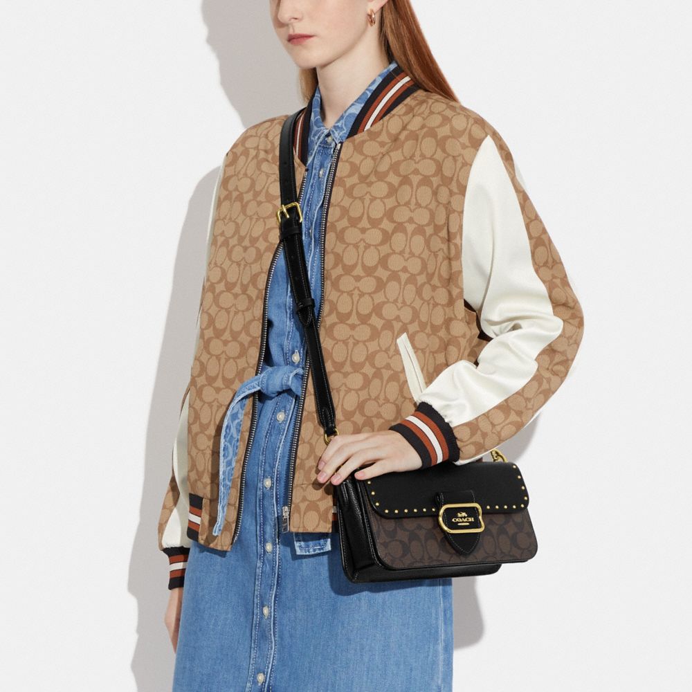 COACH®  Morgan Shoulder Bag In Colorblock Signature Canvas With Rivets