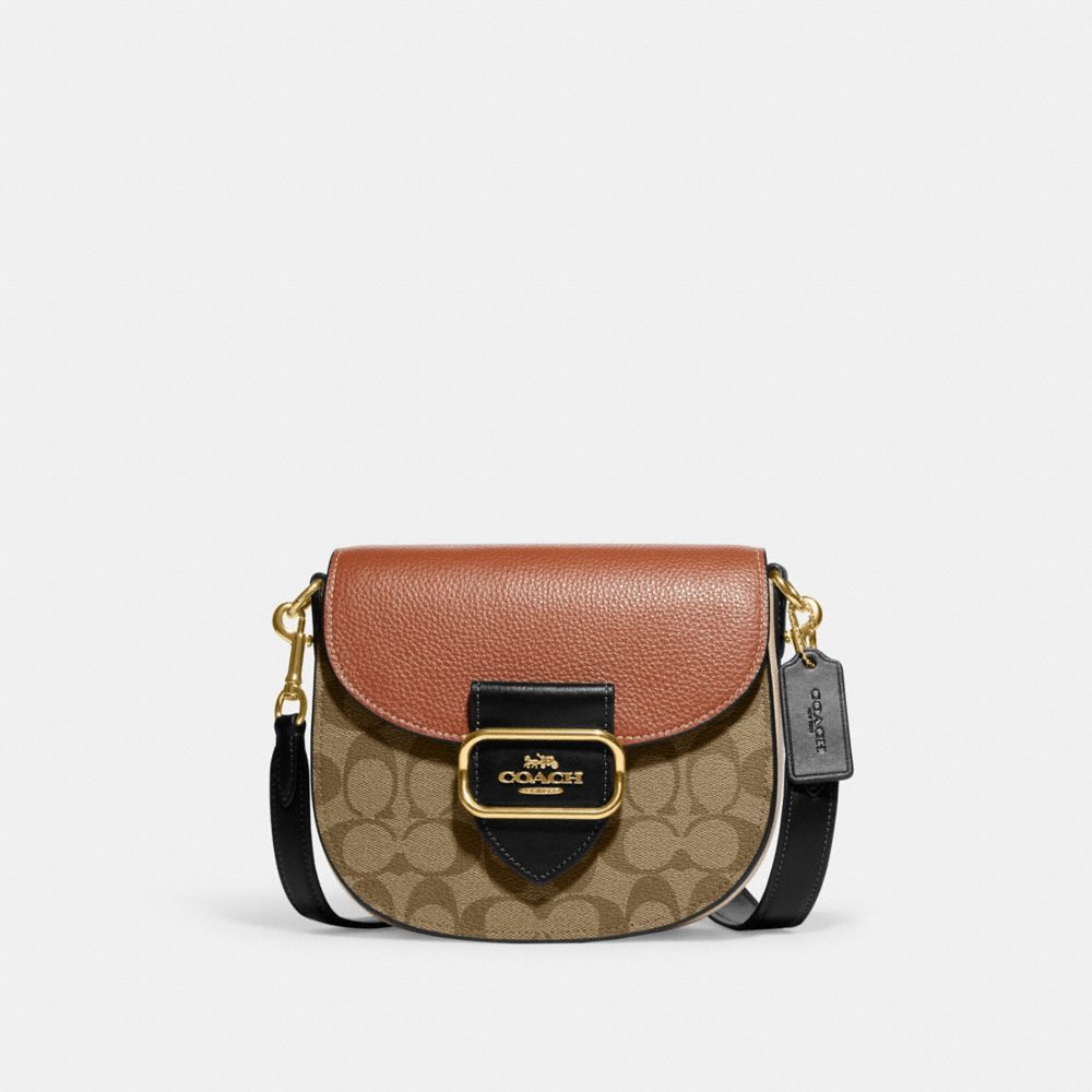 COACH®,SACOCHE MORGAN EN TOILE EXCLUSIVE COLOR BLOCK,Or/Kaki Multi,Front View