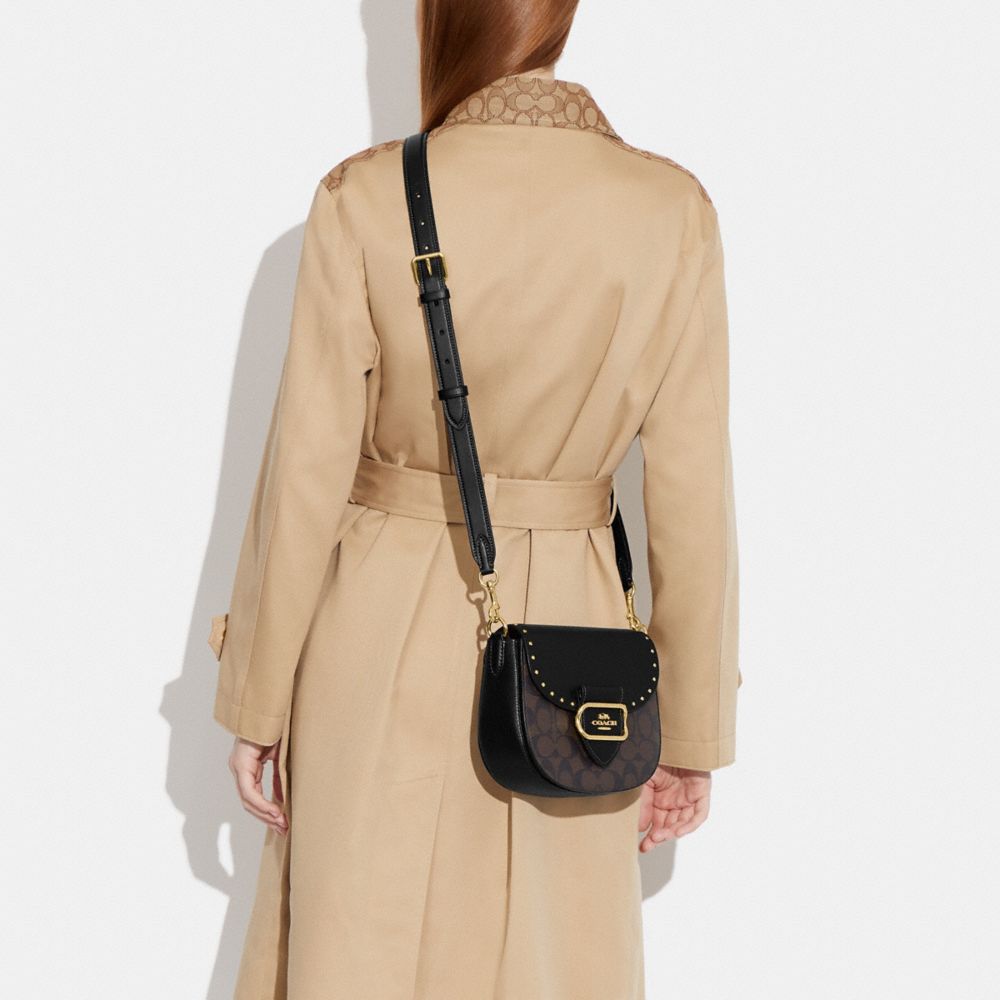 COACH®,Morgan Saddle Bag In Colorblock Signature Canvas With Rivets,,Detail View