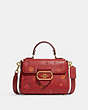 COACH®,MORGAN TOP HANDLE SATCHEL WITH PEONY PRINT,Refined Pebble Leather,Medium,Gold/Red Apple Multi,Front View