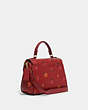 COACH®,MORGAN TOP HANDLE SATCHEL WITH PEONY PRINT,Refined Pebble Leather,Medium,Gold/Red Apple Multi,Angle View