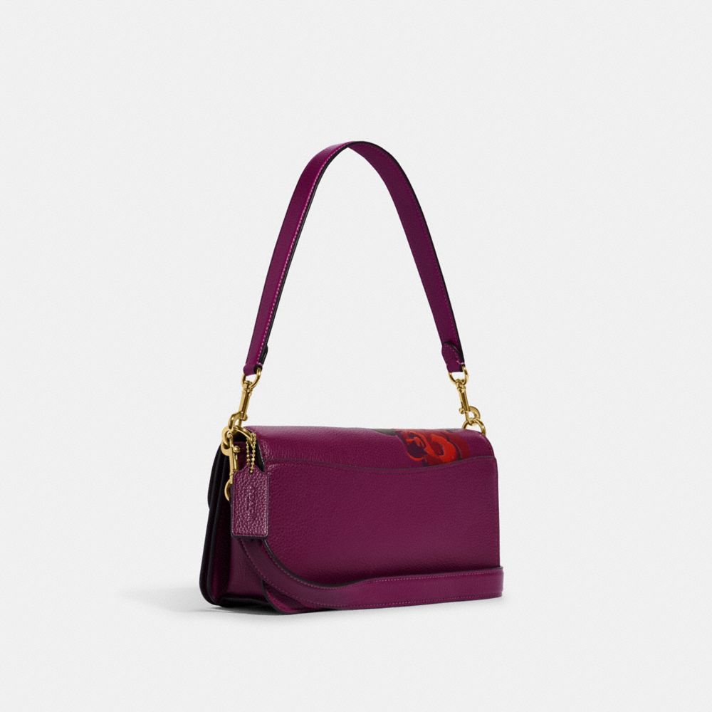 COACH®,MORGAN SHOULDER BAG WITH JUMBO FLORAL PRINT,Refined Pebble Leather,Medium,Im/Dark Magenta Multi,Angle View