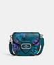COACH®,MORGAN SADDLE BAG WITH JUMBO FLORAL PRINT,Refined Pebble Leather,Small,Silver/Deep Turquoise Multi,Front View