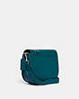 COACH®,MORGAN SADDLE BAG WITH JUMBO FLORAL PRINT,Refined Pebble Leather,Small,Silver/Deep Turquoise Multi,Angle View