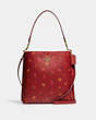 COACH®,MOLLIE BUCKET BAG WITH PEONY PRINT,Leather,Medium,Gold/Red Apple Multi,Front View