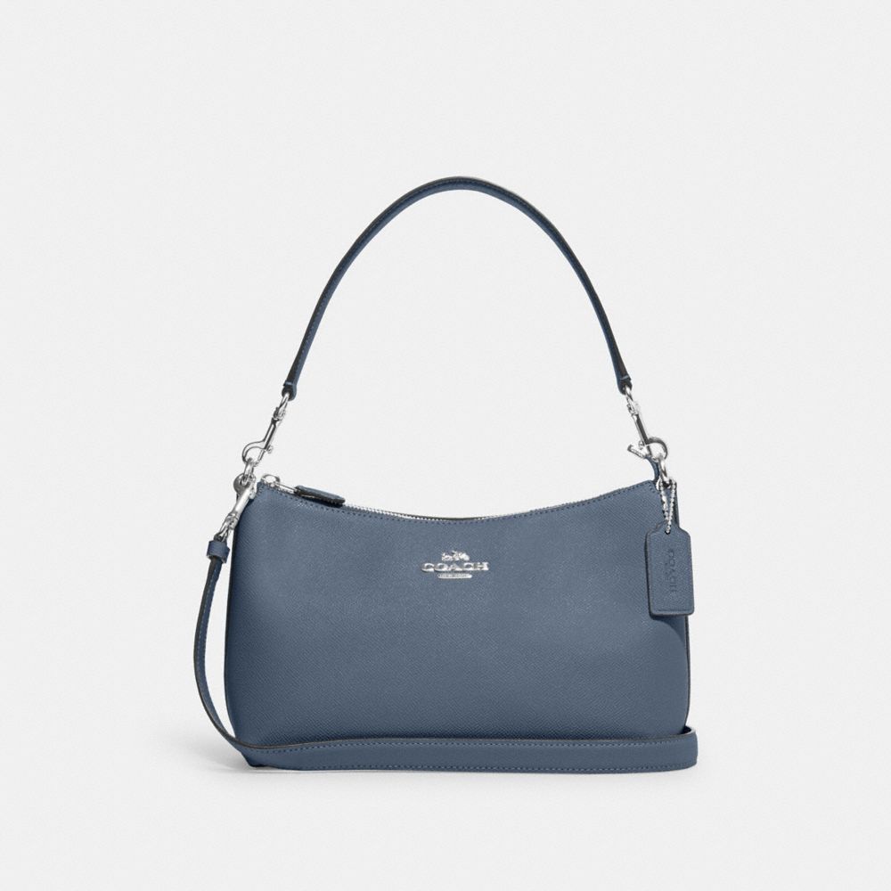 COACH®,CLARA SHOULDER BAG,Crossgrain Leather,Medium,Silver/Light Mist,Front View