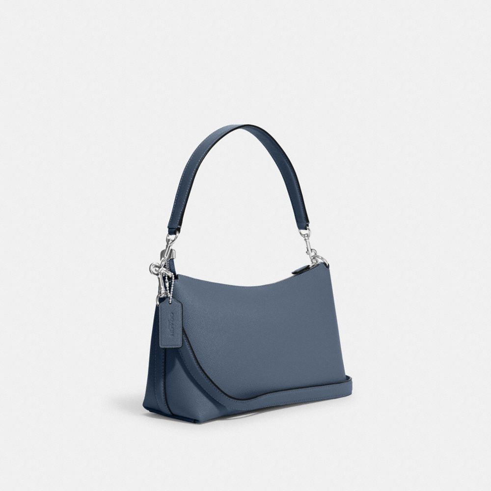 COACH®,CLARA SHOULDER BAG,Crossgrain Leather,Medium,Silver/Light Mist,Angle View