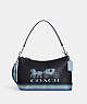 COACH®,CLARA SHOULDER BAG WITH HORSE AND CARRIAGE,Refined Pebble Leather,Medium,Silver/Midnight Navy Multi,Front View