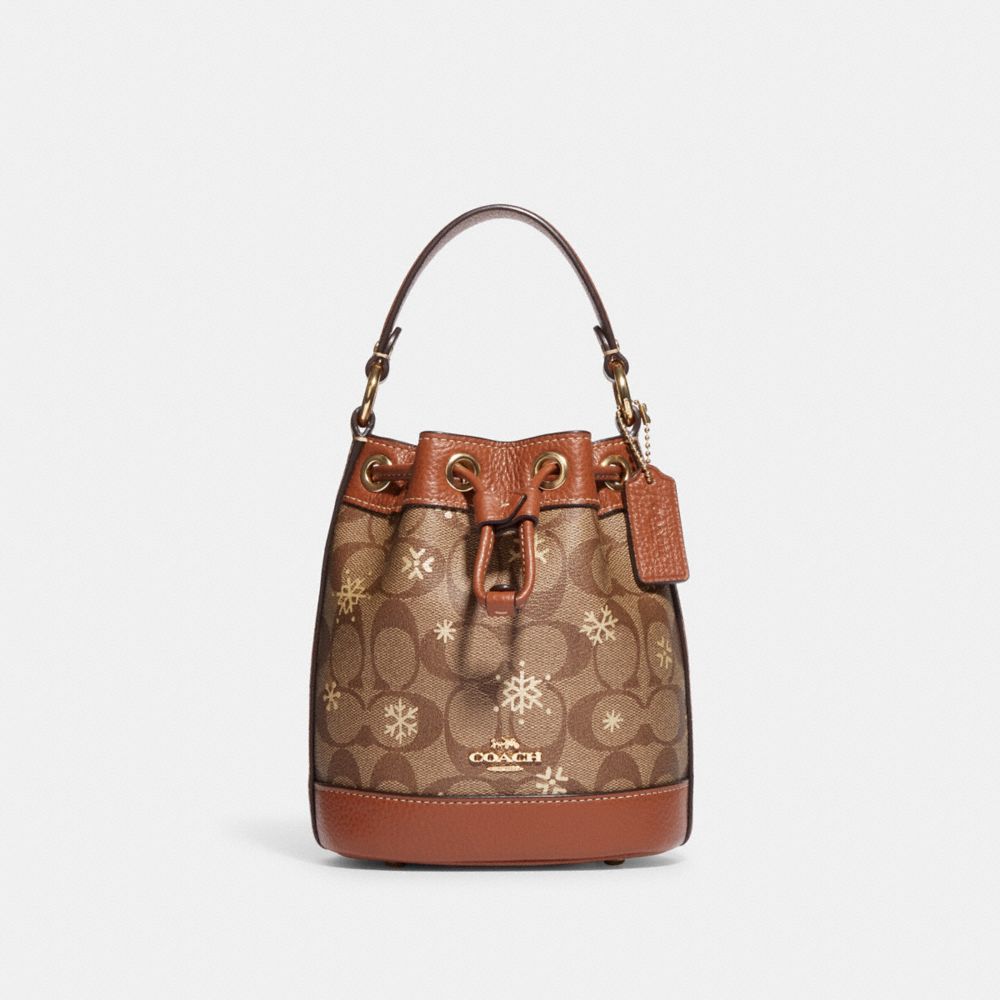 COACH®  Dempsey Drawstring Bucket Bag 15 In Signature Canvas With  Snowflake Print