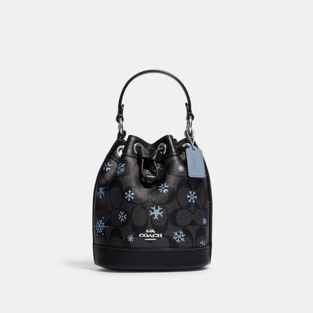 Coach (CE587) Dempsey 15 Small Snowflake Print Black Coated Canvas Bucket  Bag 