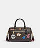 COACH®,ROWAN SATCHEL BAG IN SIGNATURE CANVAS WITH SKI PATCHES,Medium,Gold/Brown Black Multi,Front View