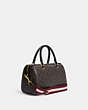 COACH®,ROWAN SATCHEL BAG IN SIGNATURE CANVAS WITH SKI PATCHES,Medium,Gold/Brown Black Multi,Angle View