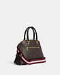 COACH®,KATY SATCHEL IN SIGNATURE CANVAS WITH SKI PATCHES,Medium,Gold/Brown Black Multi,Angle View