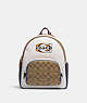 COACH®,COURT BACKPACK WITH SIGNATURE CANVAS DETAIL AND COACH STAMP,Large,Gold/Khaki Chalk Multi,Front View